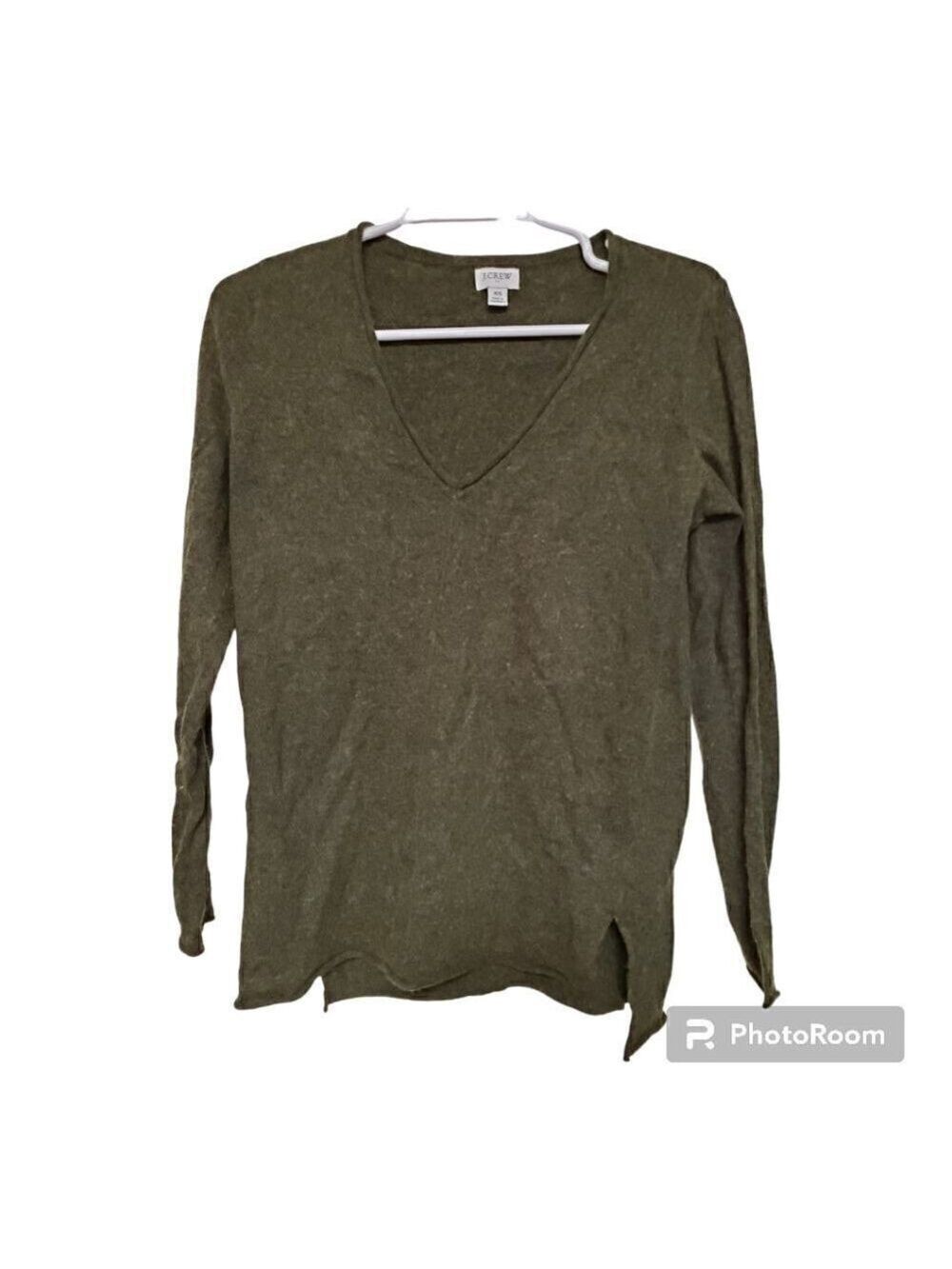 J Crew Factory Wool Blend Olive V Neck Sweater XS Minimalist